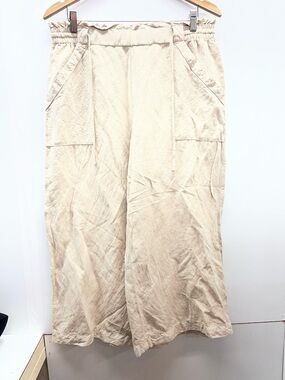 LOFT Cream Wide-Leg Cargo Linen Pants
